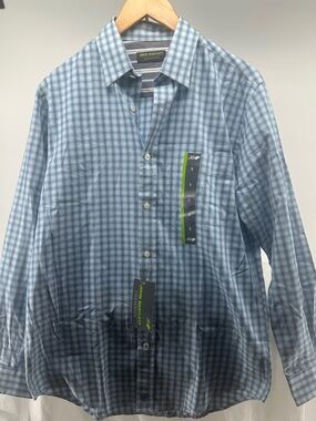 NWT John Bartlett consensus blue plaid shirts